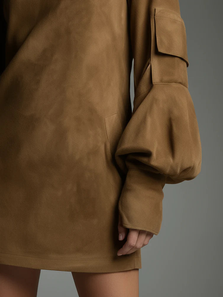 Beli | Loose Suede Mini Dress with High Neck