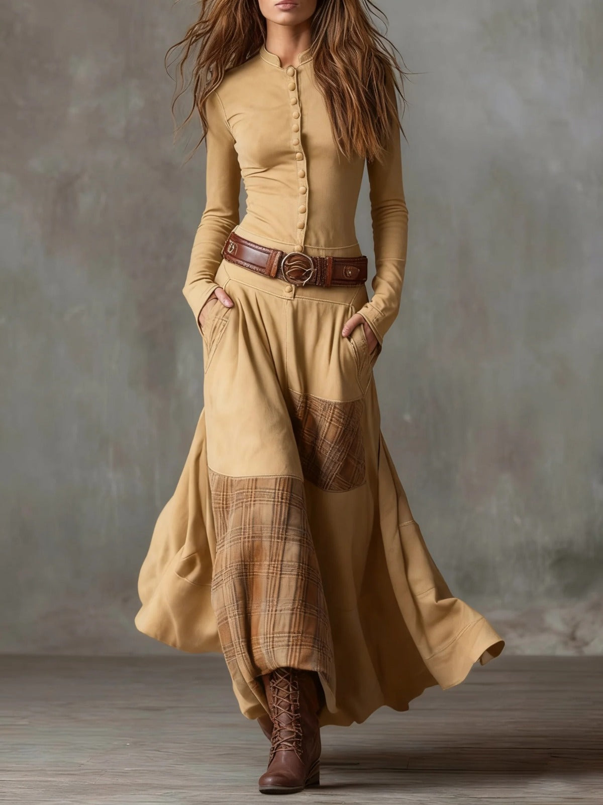 Elisa | Suede Maxi Dress with Belt