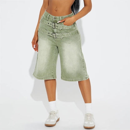 Y2K Double Belt Cropped Jorts