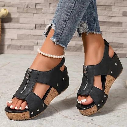 Stylish Retro Wedge Sandals with Zipper