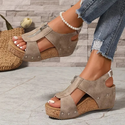 Stylish Retro Wedge Sandals with Zipper