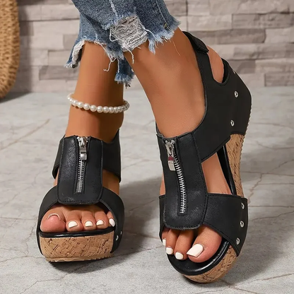 Stylish Retro Wedge Sandals with Zipper