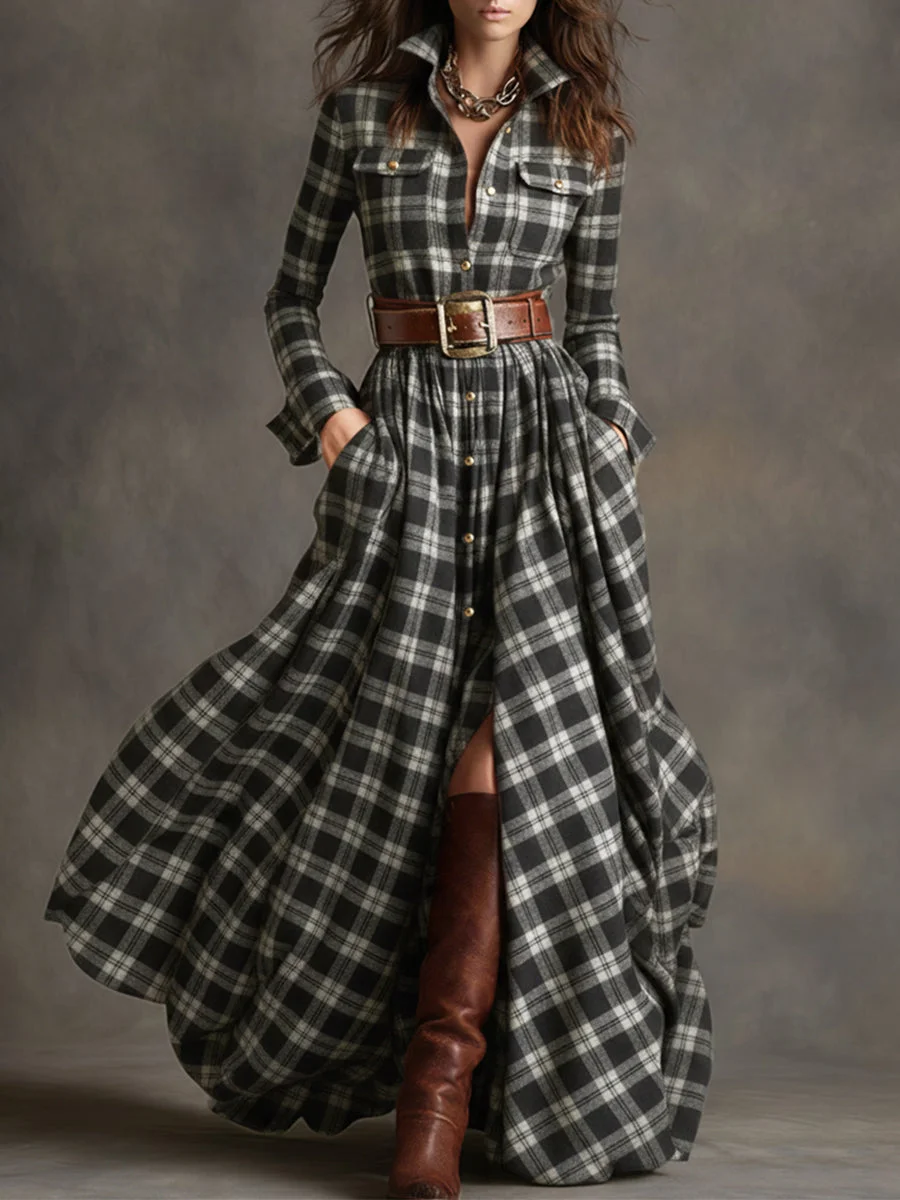 Isabella | Vintage Plaid Maxi Dress
