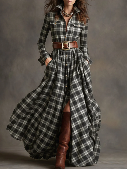 Isabella | Vintage Plaid Maxi Dress