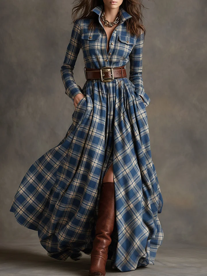 Isabella | Vintage Plaid Maxi Dress