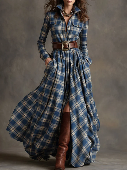 Isabella | Vintage Plaid Maxi Dress
