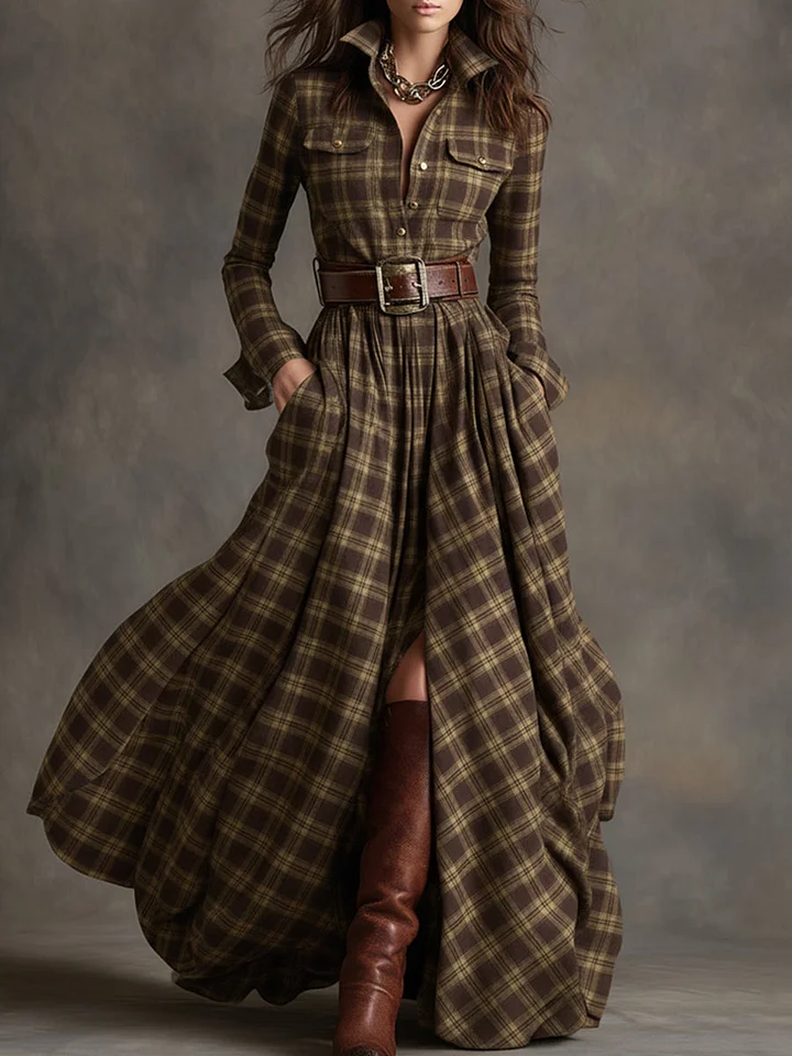 Isabella | Vintage Plaid Maxi Dress