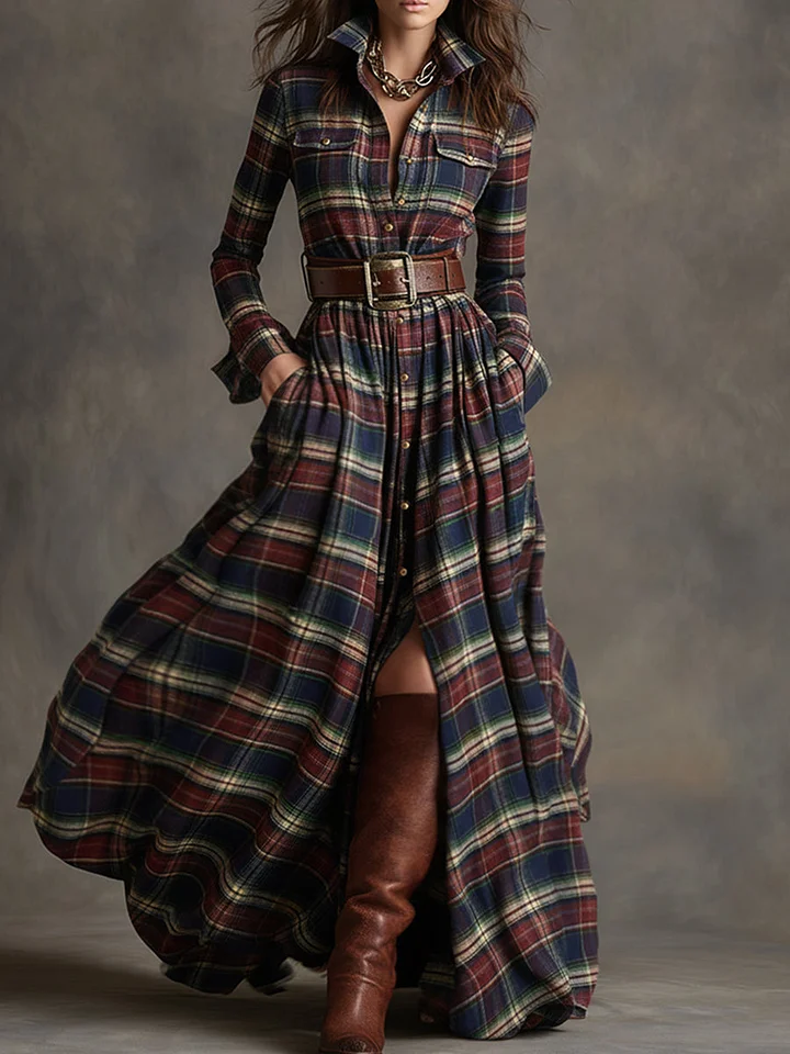 Isabella | Vintage Plaid Maxi Dress