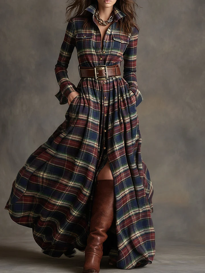 Isabella | Vintage Plaid Maxi Dress