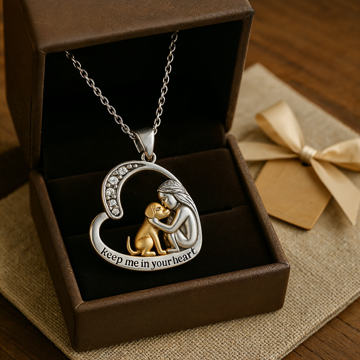 Alduna™ | Silver Necklace with Dog and Heart