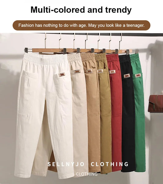 Elastic Cotton Waist Pants for Women