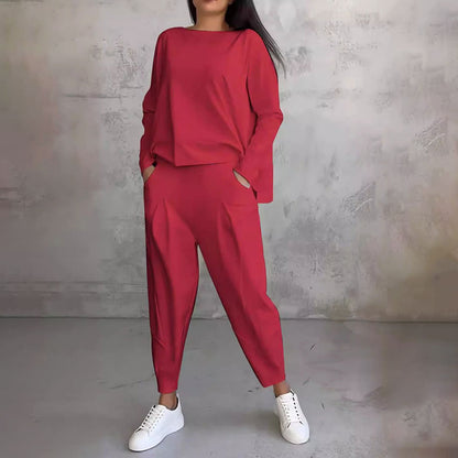 LIANNE | Two-piece Set w/ Long-Sleeved Top and Loose-fitting Pants