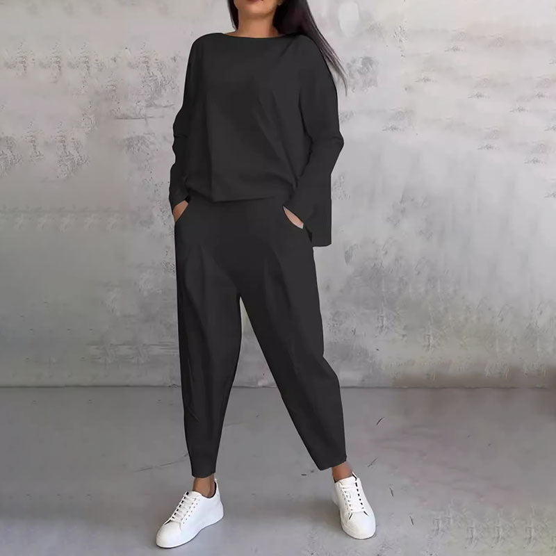 LIANNE | Two-piece Set w/ Long-Sleeved Top and Loose-fitting Pants