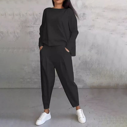LIANNE | Two-piece Set w/ Long-Sleeved Top and Loose-fitting Pants