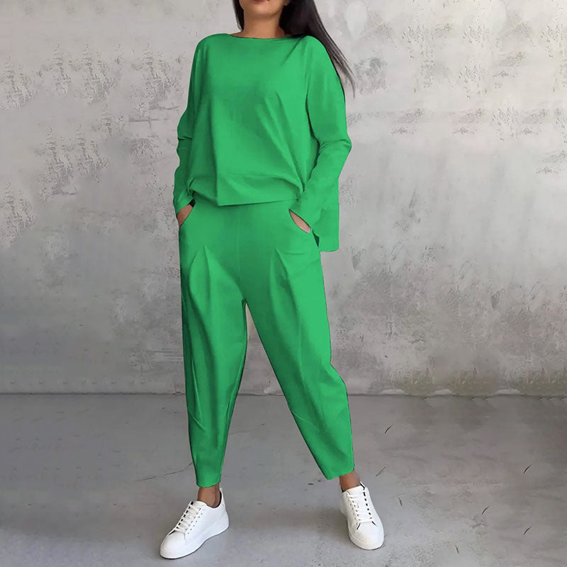 LIANNE | Two-piece Set w/ Long-Sleeved Top and Loose-fitting Pants