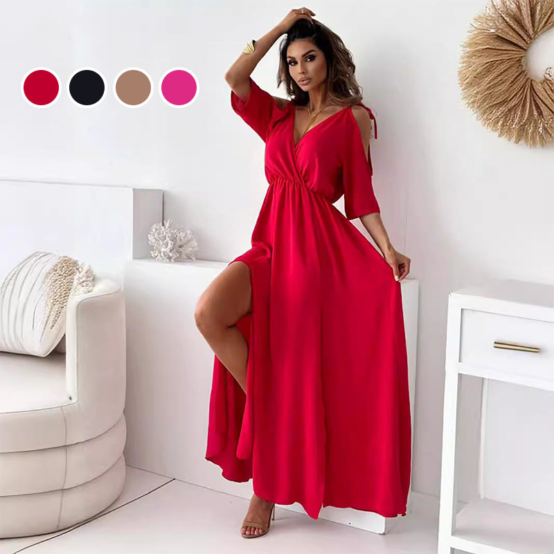 Elegant, Sexy Dress with V-Neck and Side Slit for Women