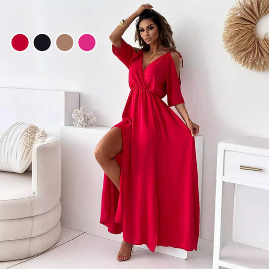 Elegant, Sexy Dress with V-Neck and Side Slit for Women