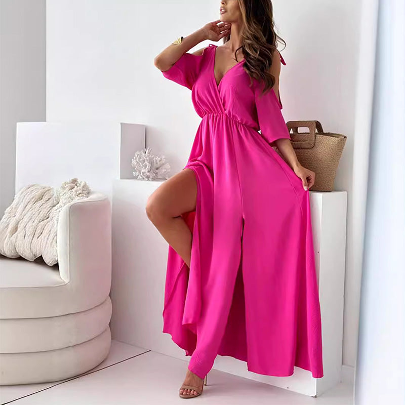 Elegant, Sexy Dress with V-Neck and Side Slit for Women
