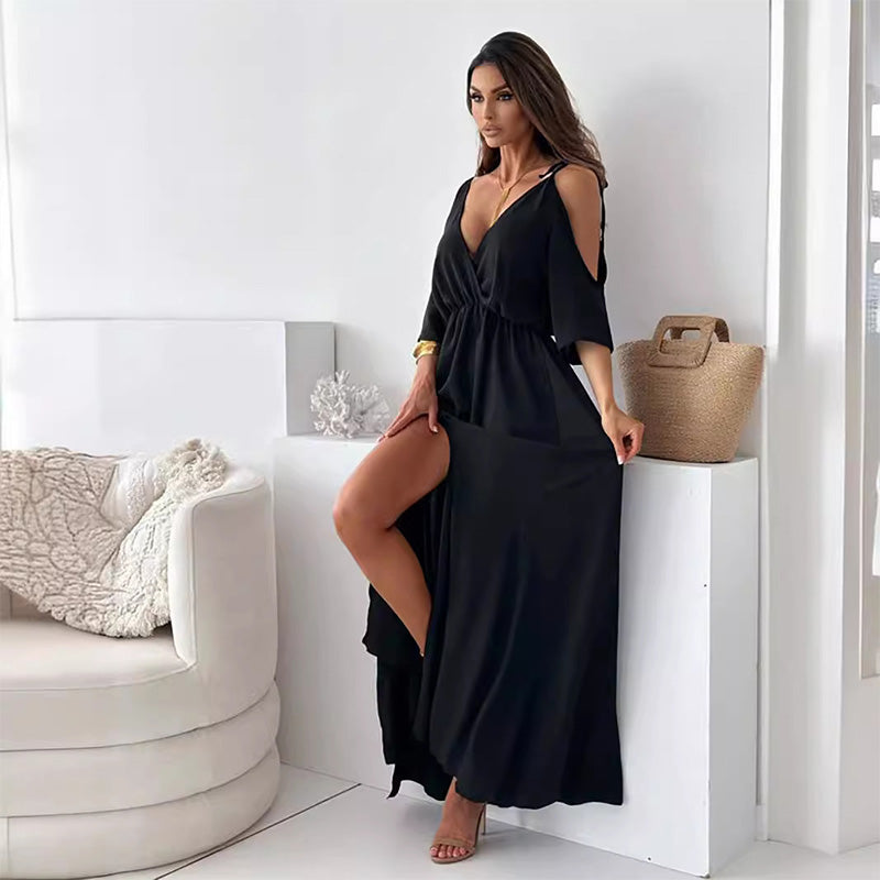Elegant, Sexy Dress with V-Neck and Side Slit for Women