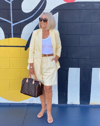 💐 Spring 2025 Sale 🔥Two-Piece Set with Top, Blazer and Shorts With Three-Dimensional Flowers