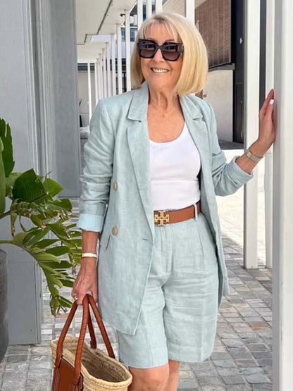 💐 Spring 2025 Sale 🔥Two-Piece Set with Top, Blazer and Shorts With Three-Dimensional Flowers