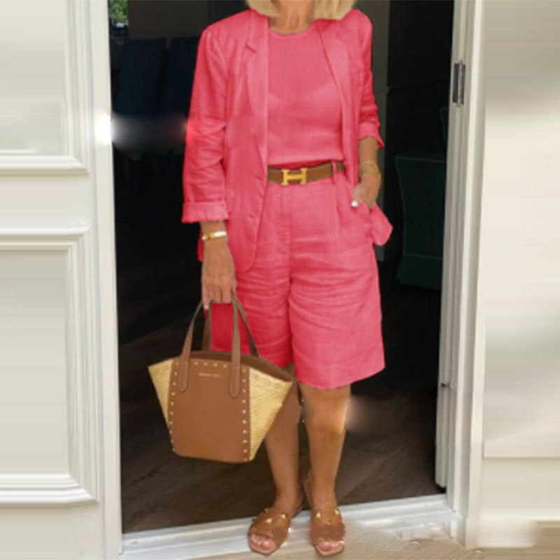 💐 Spring 2025 Sale 🔥Two-Piece Set with Top, Blazer and Shorts With Three-Dimensional Flowers