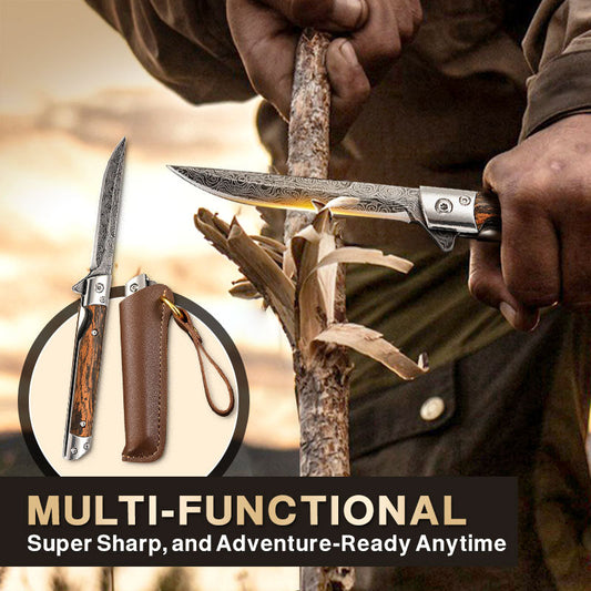 🔥 Big Sale 50% OFF🔥🗡️Folding Knife with Wooden Handle for Work, Hiking & Camping ⛺ Buy 1, Get 1 Free