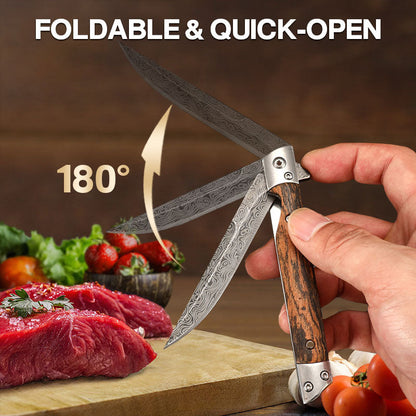 🔥 Big Sale 50% OFF🔥🗡️Folding Knife with Wooden Handle for Work, Hiking & Camping ⛺ Buy 1, Get 1 Free