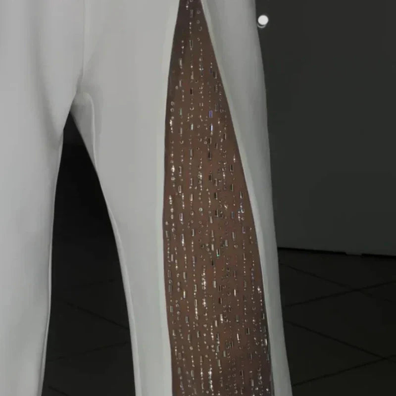 Women's One-Shoulder Jumpsuit in Glittery Mesh with Flared Top