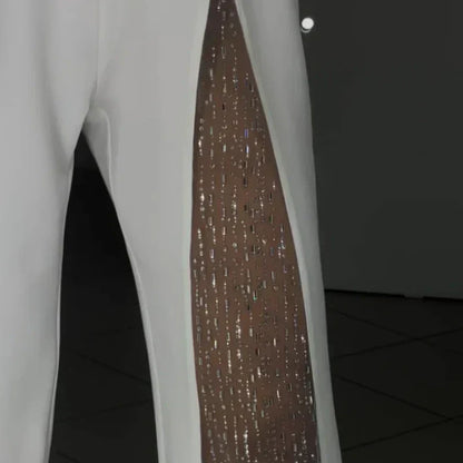 Women's One-Shoulder Jumpsuit in Glittery Mesh with Flared Top