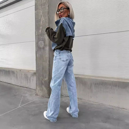 🔥Sale 50% - Women's Jeans Jacket with a Hood and Cord Strain