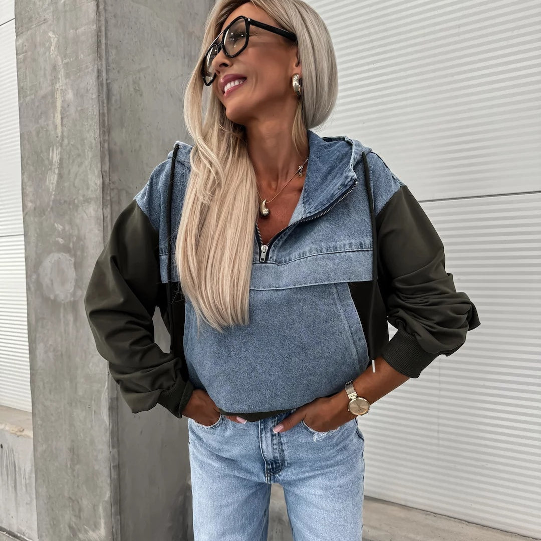 🔥Sale 50% - Women's Jeans Jacket with a Hood and Cord Strain