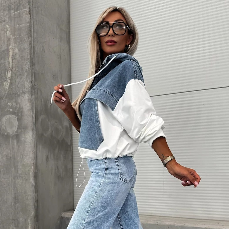 🔥Sale 50% - Women's Jeans Jacket with a Hood and Cord Strain