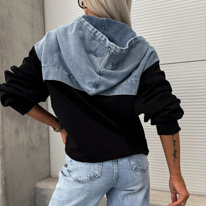 🔥Sale 50% - Women's Jeans Jacket with a Hood and Cord Strain