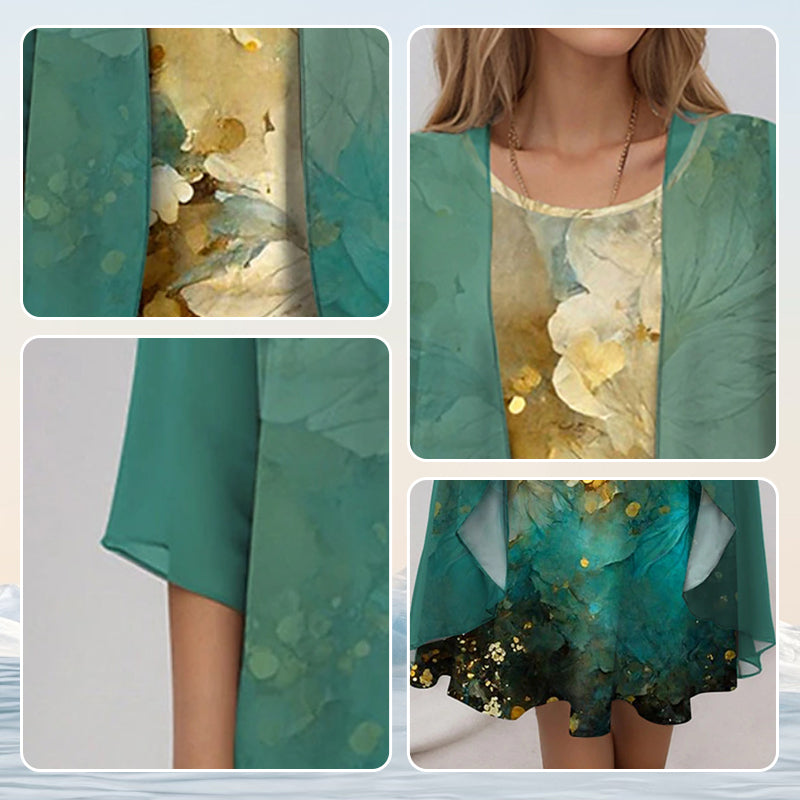 🌸Elegant 2-Piece Set: Half-Sleeved Blouse + Dress