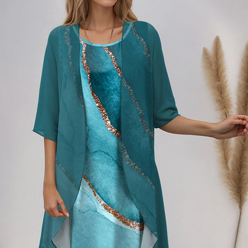 🌸Elegant 2-Piece Set: Half-Sleeved Blouse + Dress