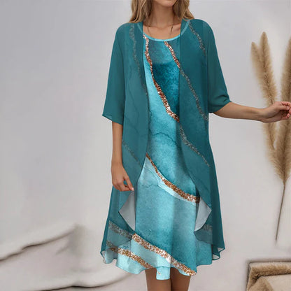 🌸Elegant 2-Piece Set: Half-Sleeved Blouse + Dress