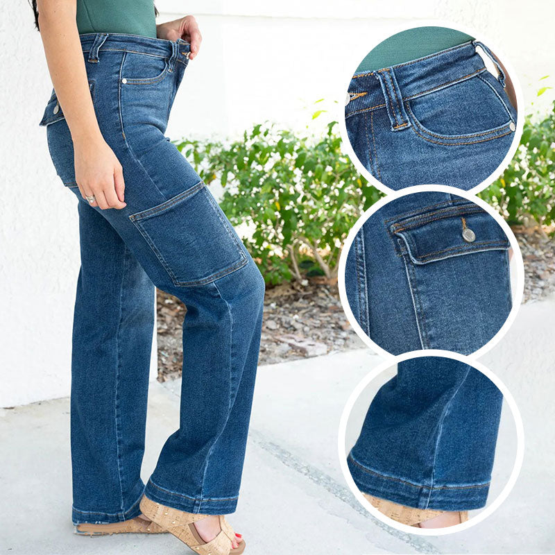 Women's High Waist Wide Leg Cargo Stretch Jeans