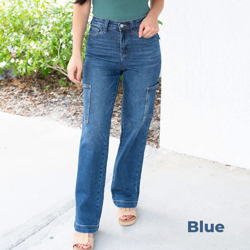 Women's High Waist Wide Leg Cargo Stretch Jeans