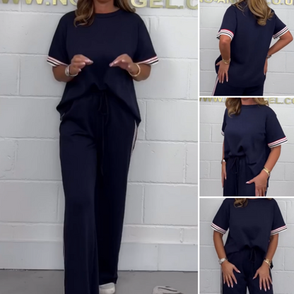 Short-Sleeved Side-Stripe T-Shirt and Wide-Leg Sweatpants