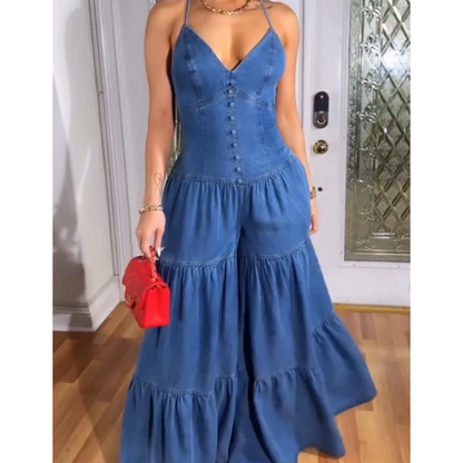 Women's Sexy V-Neck Backless Jumpsuit
