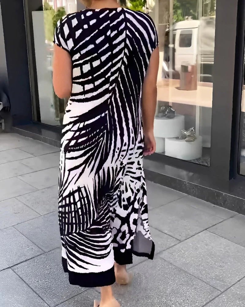 Casual Short-Sleeved Printed Dress