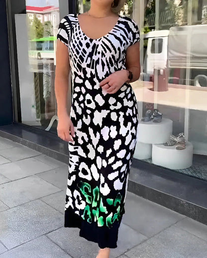 Casual Short-Sleeved Printed Dress